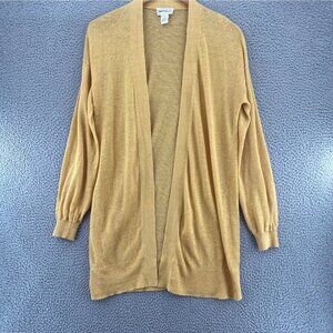 For The Republic Sweater Womens Medium Yellow Linen Knit Open Cardigan Casual